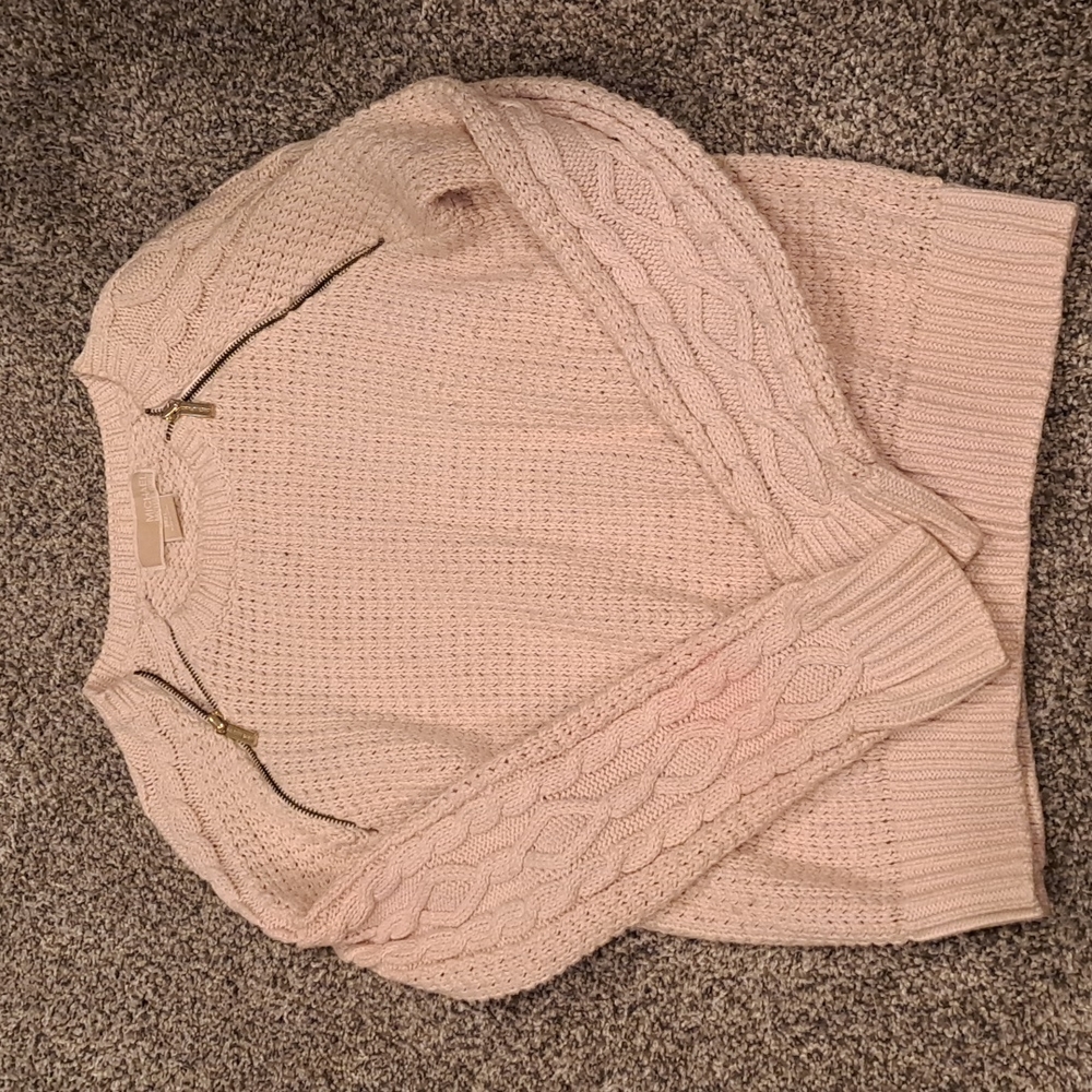Michael Kors cable knit shoulder zip sweater